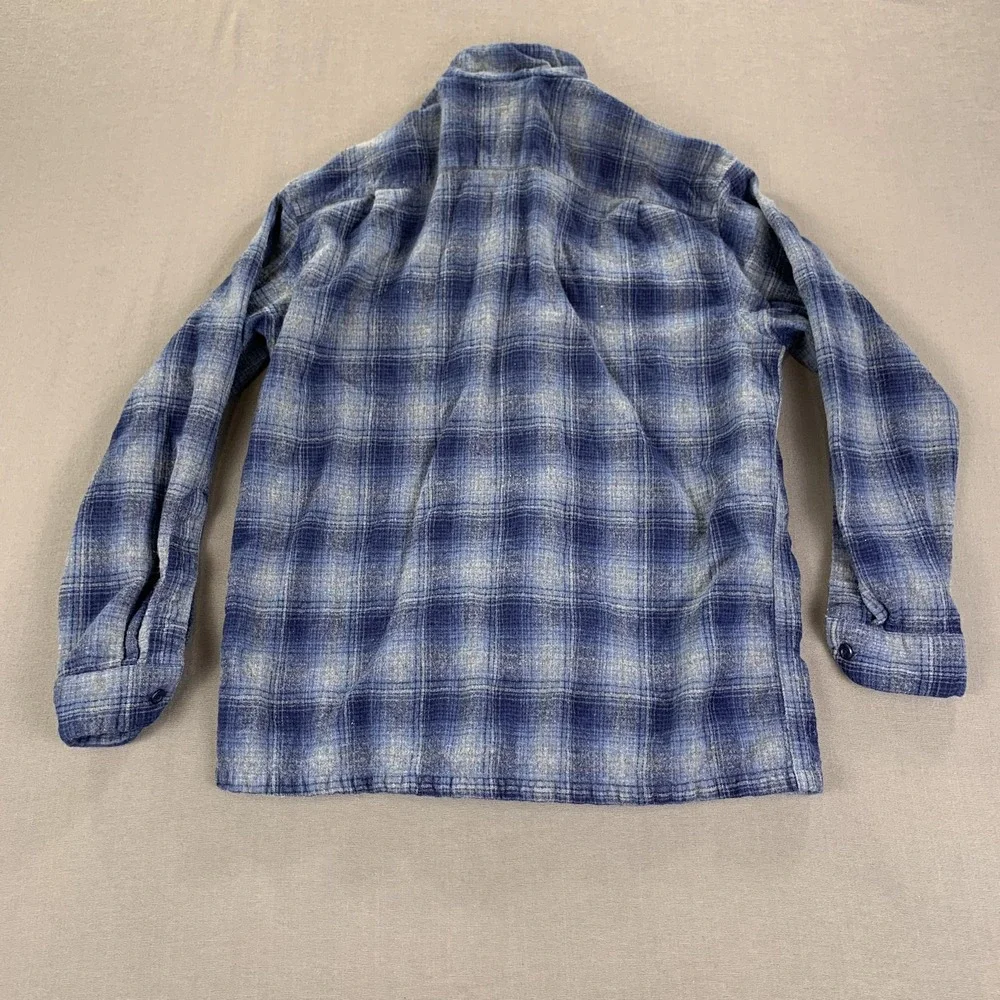 Pendleton Jacket‎ Men LG Blue Wool Shadow Plaid Board Shirt Shacket Loop Collar